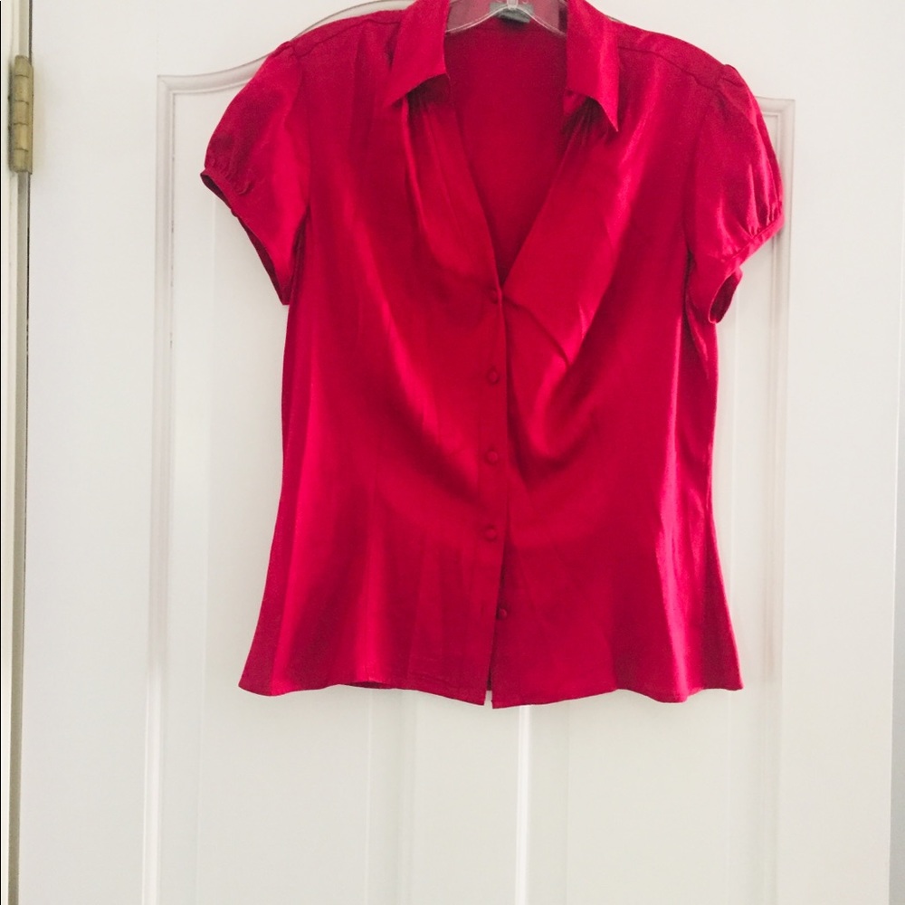 Ann Taylor Raspberry Red Silk Blouse